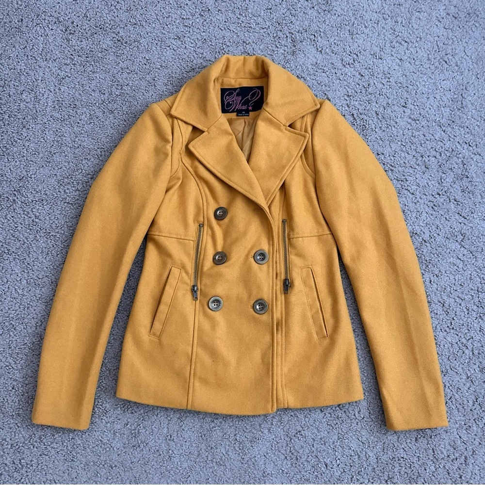 Say What? Mustard Yellow Wool Blend Peacoat Coat Womens XS